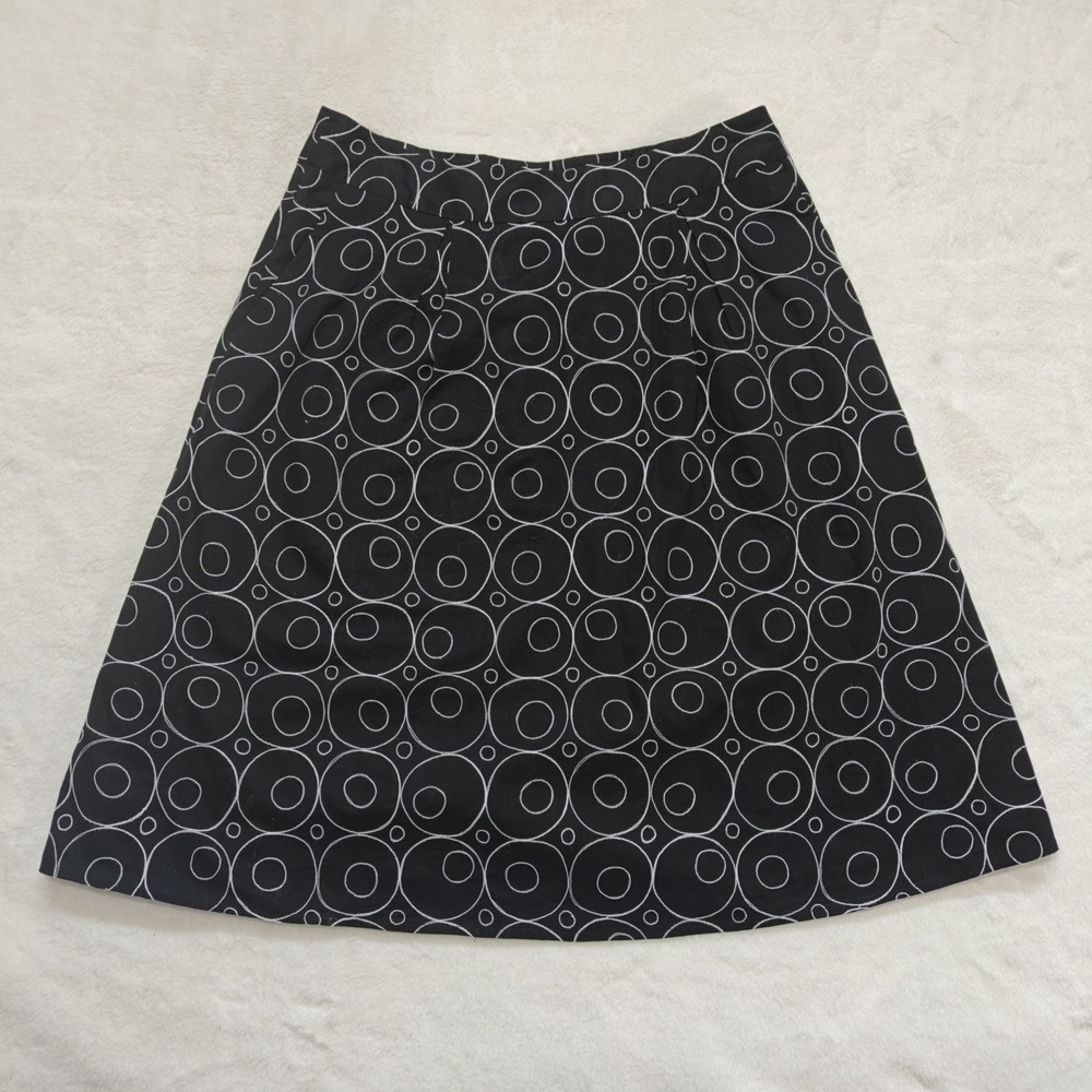 SAKS FIFTH‎ AVENUE Skirt A line Flare Midi Black Size 4 Vintage Polka Dot Small